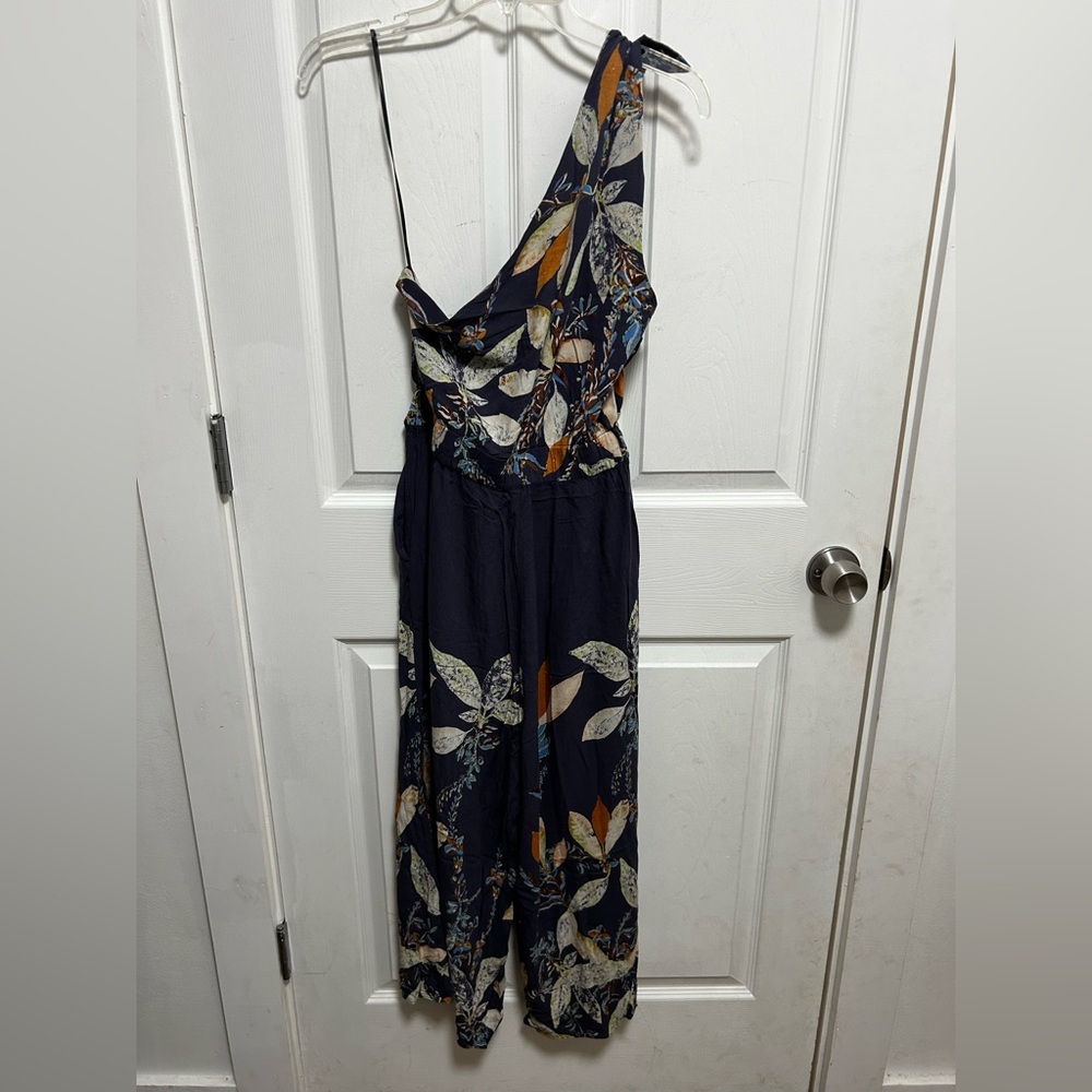 Free People One-Shoulder Floral Jumpsuit in Navy and Orange - Picture 14 of 15